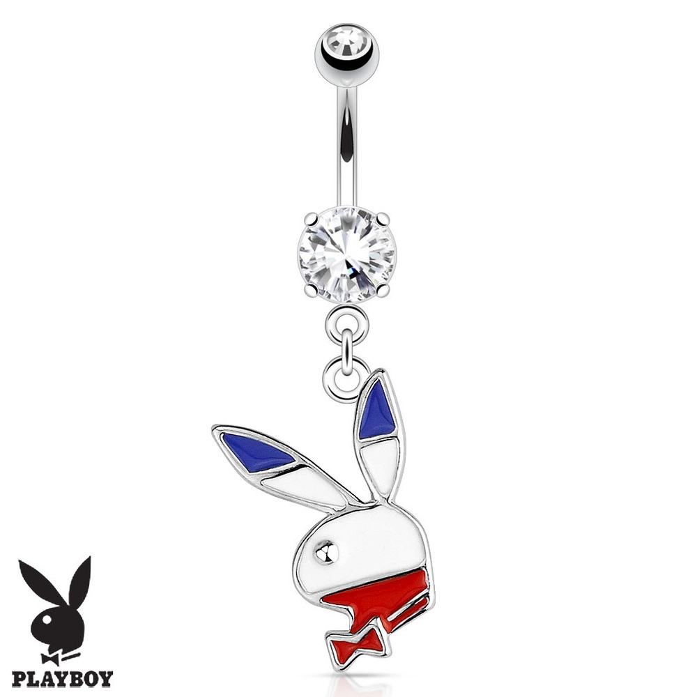 14G Red, White, and Blue Playboy Bunny Dangle Belly Ring